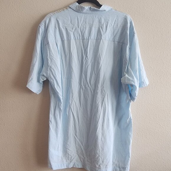Tommy Bahama Mens Hawaiian Button Down Shirt Shot Sleeve Striped Blue Size L - Picture 2 of 10